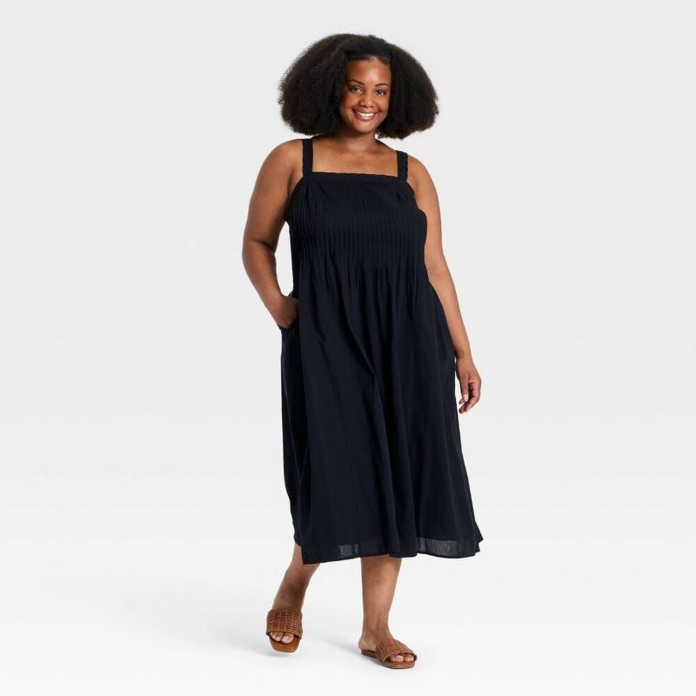 Ava & Viv - Women's Embroidered Trim Midi Dress - Ava & Viv Bl Black